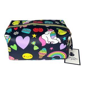 NEW Clementine & Jane Makeup COSMETIC TRAVEL BAG Zip Unicorn Rainbow Smiley Face
